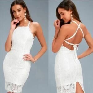 Lulus Wishful Wanderings Dress White Lace Bridal Bodycon Midi Cocktail, S